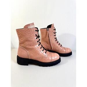 $1095 NWOB Italy Giuseppe Zanotti Thora Salmon Pink Croc Combat Boots 38 US 8